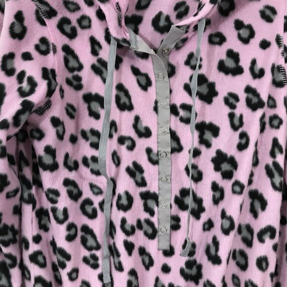 Pink Animal Print Fleece Footed Pajamas Hooded Women S, Jennifer Moore Jenni - Picture 4 of 12